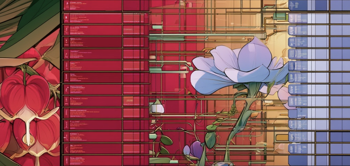 Illustrated cookbook cover interleaving plant list interfaces with bleeding hearts and a blue anemone